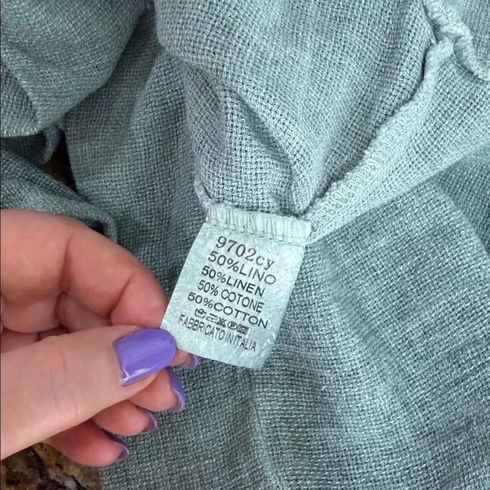 Made in Italy Sage Green Linen Cotton Ruched Drawstring Top One Size - Picture 6 of 8